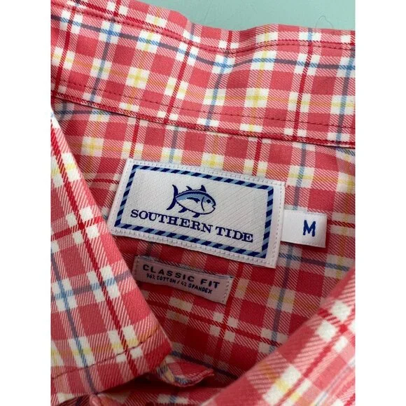 Southern Tide Shirt Mens Medium M Long Sleeve Button Up Stretch Peach Coastal - Picture 3 of 7